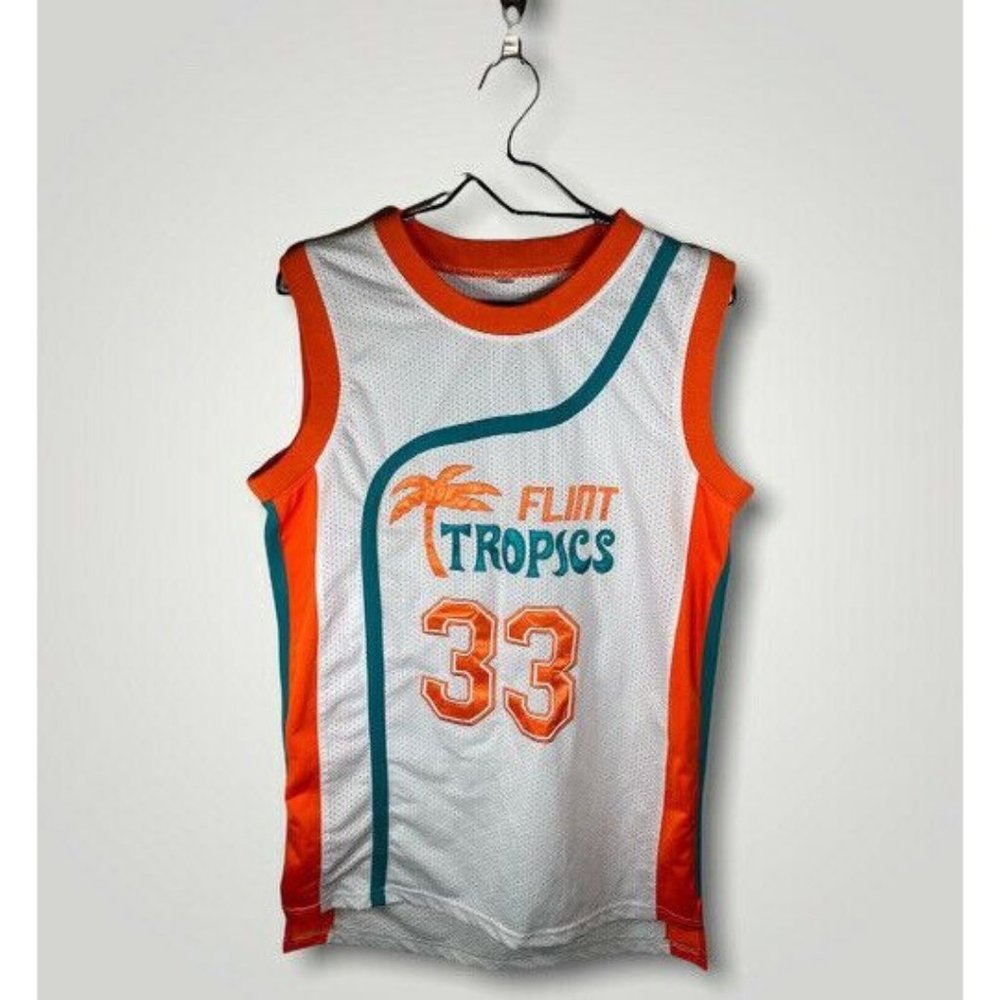 Jackie Moon Flint Tropics Semi Pro White Basketball Jersey Men’s Size Large